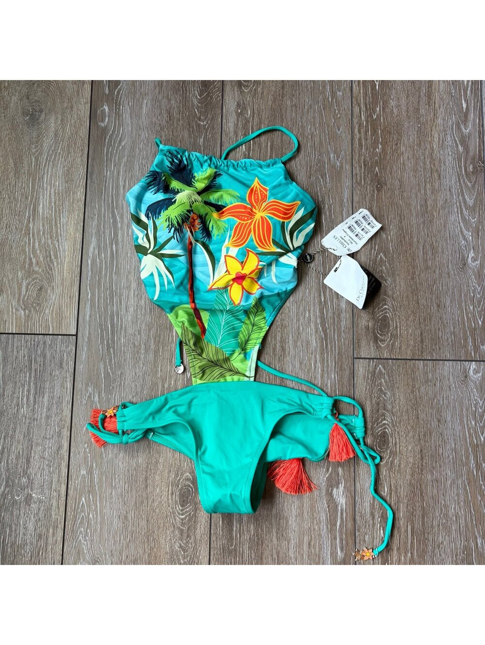 NWT Small De Chelles Acqua Tropical Floral Cut-Out Monokini Swimsuit